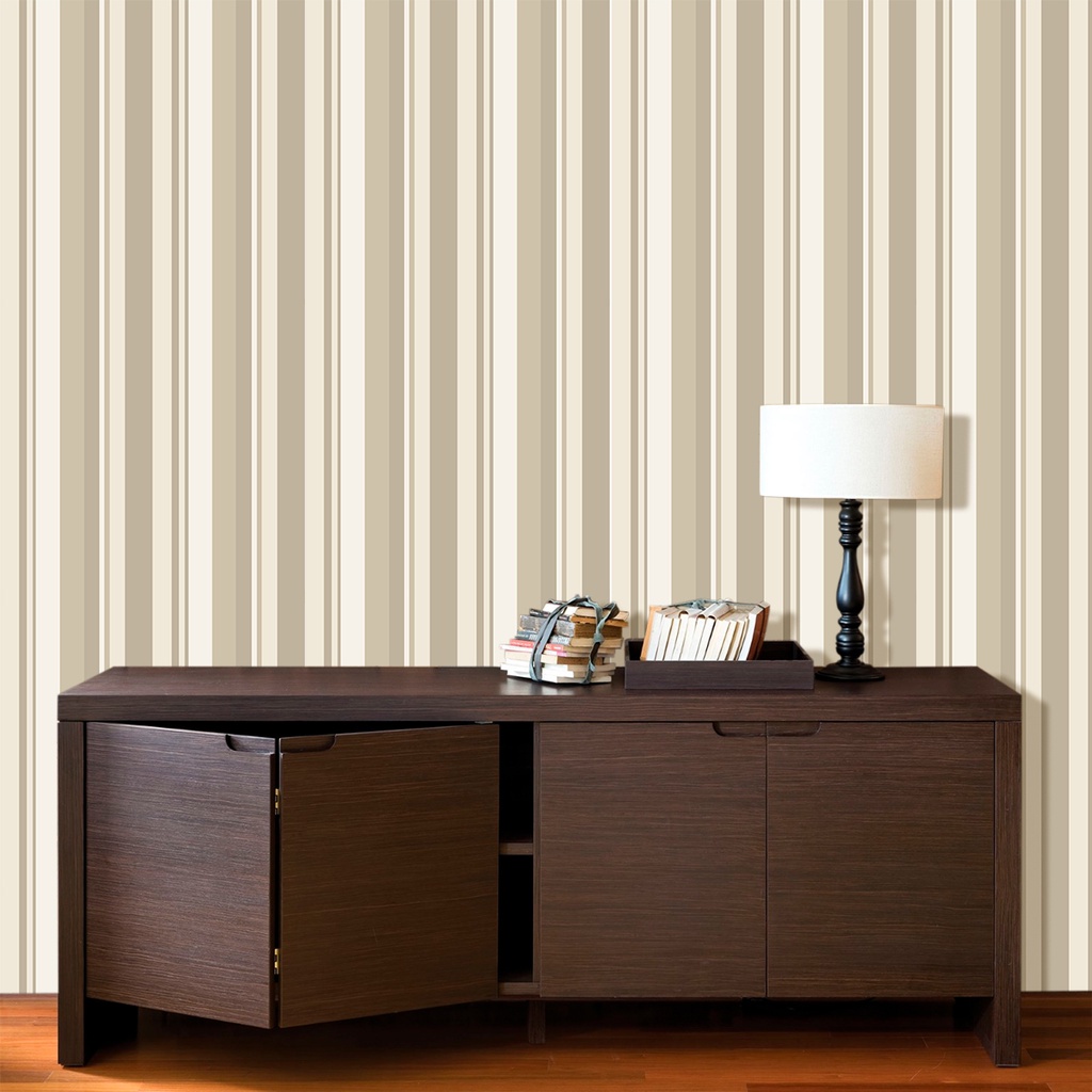 Papel de Parede Vinil Autocolante Listrado Bege Decoração - Home & Living