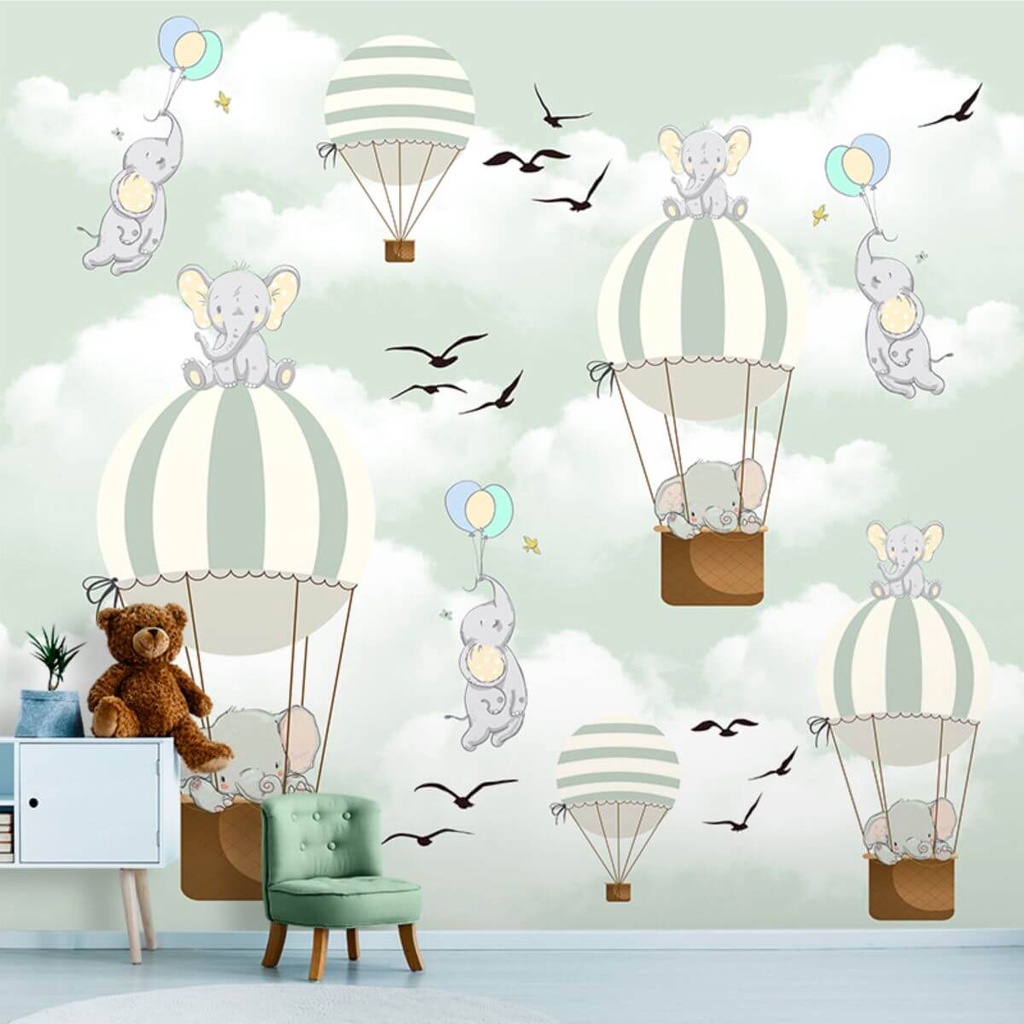 Papel de Parede Personalizado Elefantes com Balões em Oferta na Shopee