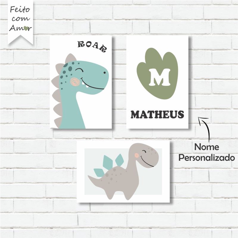 kit de Placas Decorativas Infantil Dinossauros 30x20