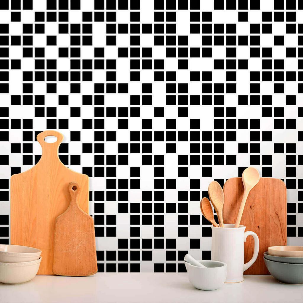 Papel de Parede Vinil Autocolante  Pastilhas Preto e Branco - Home & Living