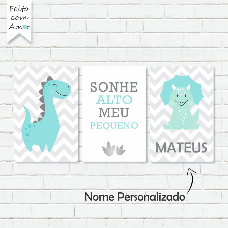 Kit de Placas Decorativas Infantil  Dinossauros 30x20 - Home & Living