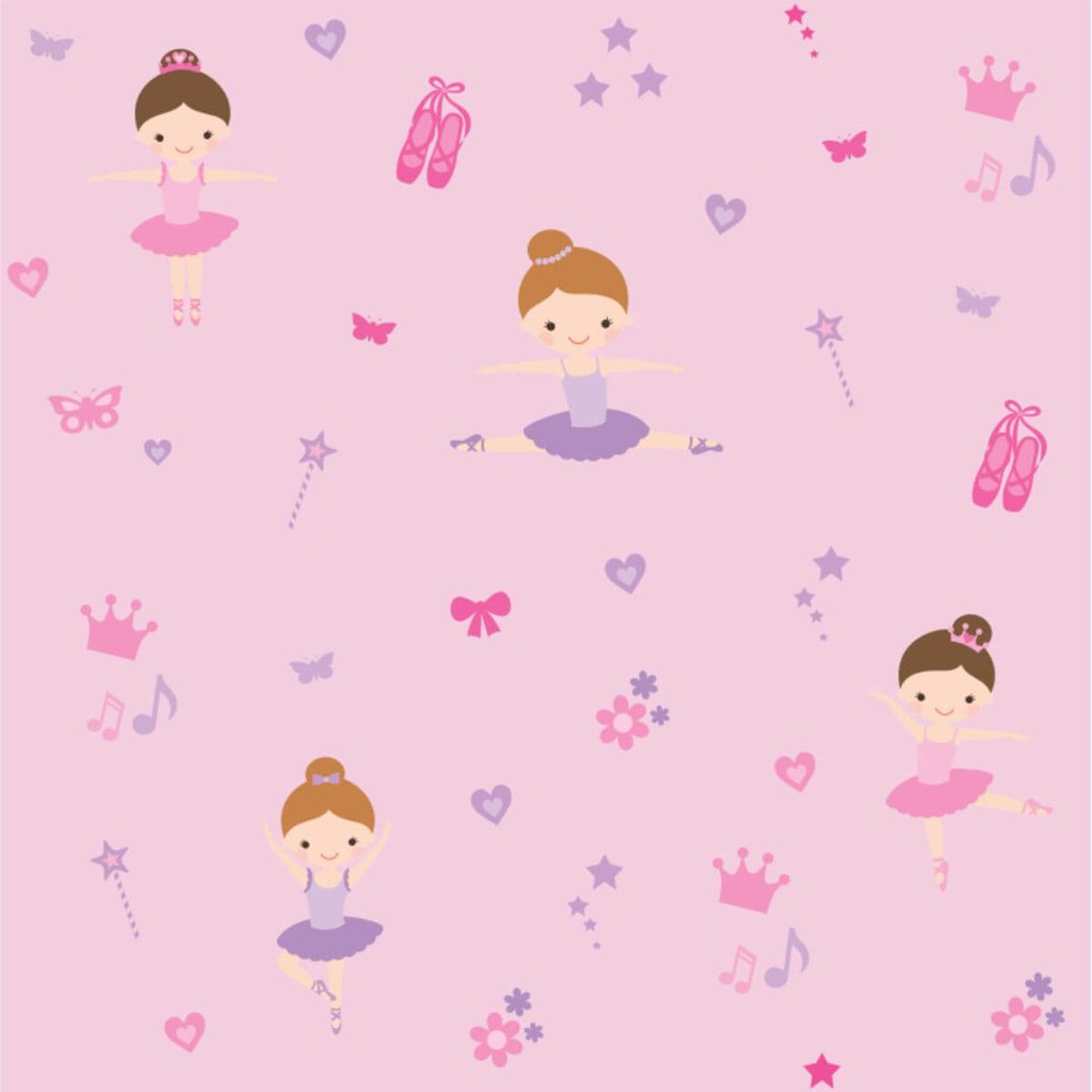 Papel de Parede Baby Bailarinas Encantadas Rosa e Roxo
