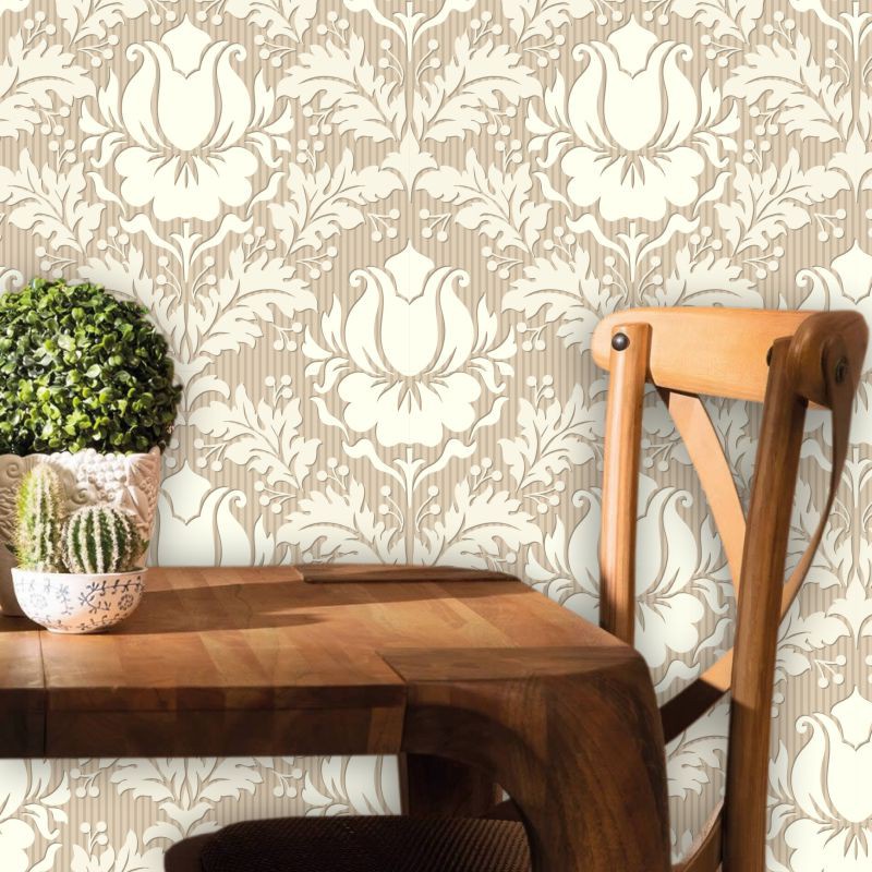 PAPEL DE PAREDE ARABESCO BEGE E MARROM - Home & Living