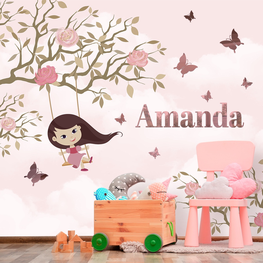 Papel de Parede Personalizado Menina Cadeira de Balanco em Oferta na Shopee