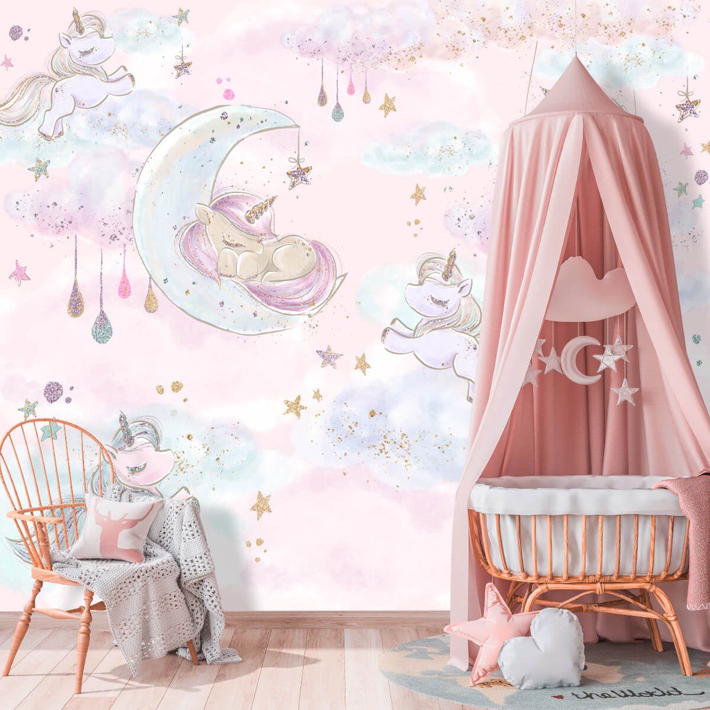 Papel de Parede Personalizado Unicornios Baby em Oferta na Shopee