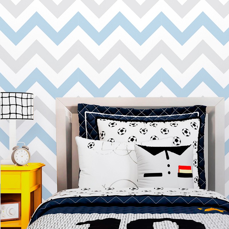 PAPEL DE PAREDE CHEVRON AZUL E CINZA - Home & Living