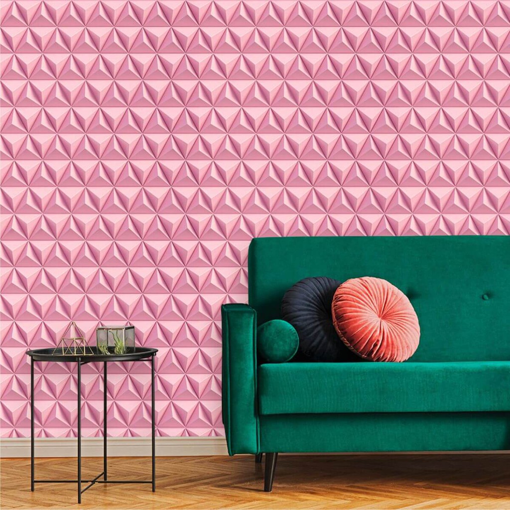 Papel de Parede Geométrico 3D Triangulo Rosa - Home & Living
