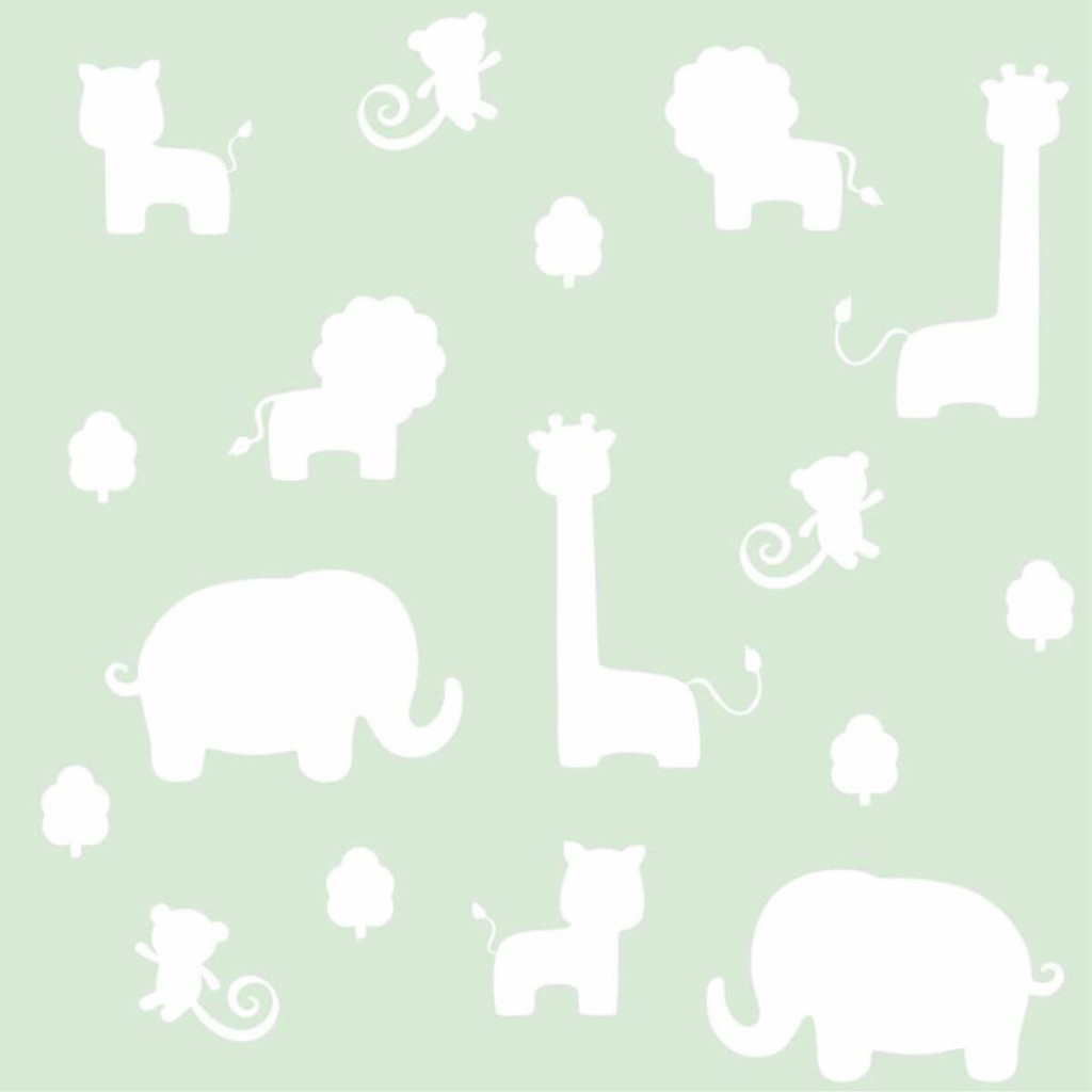 Papel de Parede Safari Infantil Branco e Verde - Home & Living