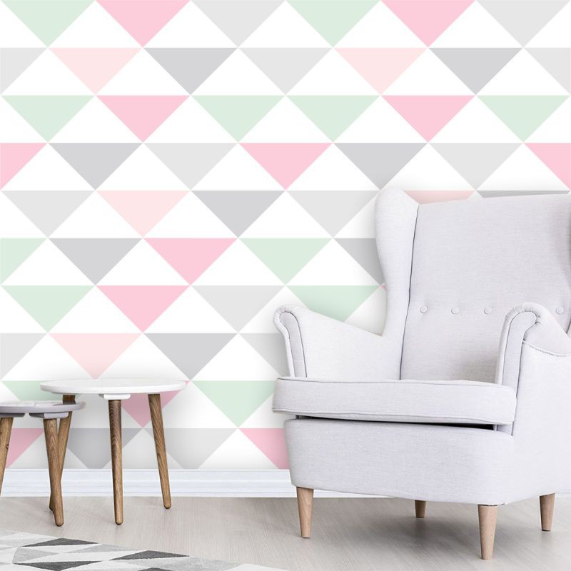 Papel de Parede Triângulos Rosa, Verde, Cinza e Branco em Oferta na Shopee