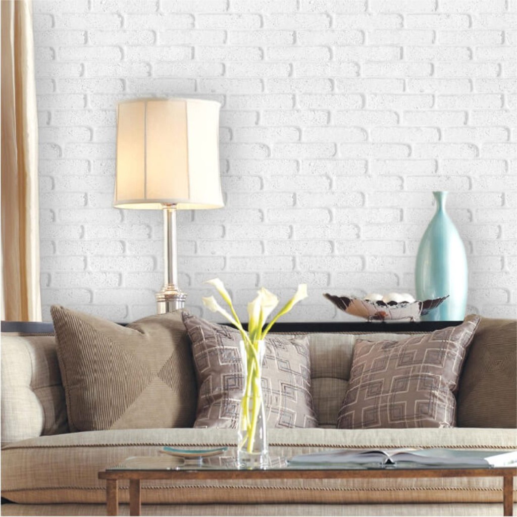 Papel de Parede Tijolinho Branco e Cinza Claro - Home & Living