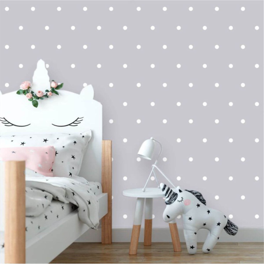 Papel de Parede estilo Poá Cinza e Branco Quarto Baby Infantil em Oferta na Shopee