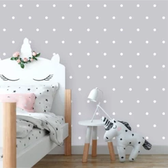 Papel de Parede estilo Poá Cinza e Branco Quarto Baby Infantil