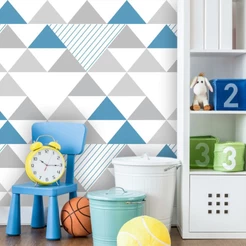 Papel de Parede Geométricos Triângulos Azul e Cinza