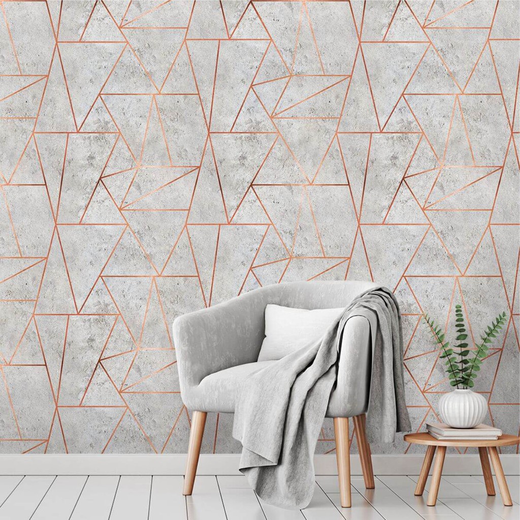 Papel de Parede Geométrico Premium Cimento com Rose em Oferta na Shopee