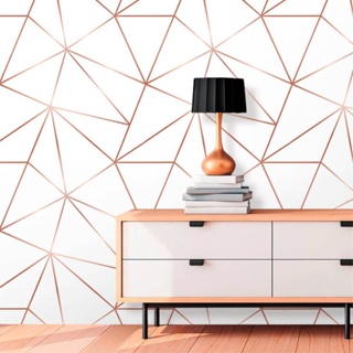 Papel De Parede  Branco Com Rose Gold Decoração Estilo Inove em Oferta na Shopee