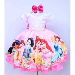 Vestido Luxo Festa Infantil Princesas com Tiara