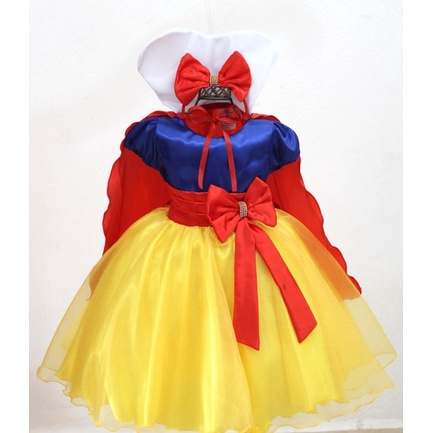 Vestido Infantil Branca De Neve Vestido Com Capa e Tiara