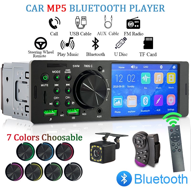 Central Multimídia Automotivo MP5 1 Din Bluetooth USB/AUX/TF 4.1 Polegadas Com Tela De Toque