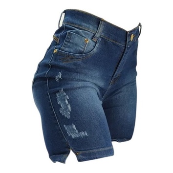 Bermuda Jeans Feminina Desfiado Meia Coxa Elastano