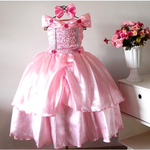 Fantasia Infantil De Festa Princesa Varias Cores Bela Aurora Cinderela Rapunzel Bela