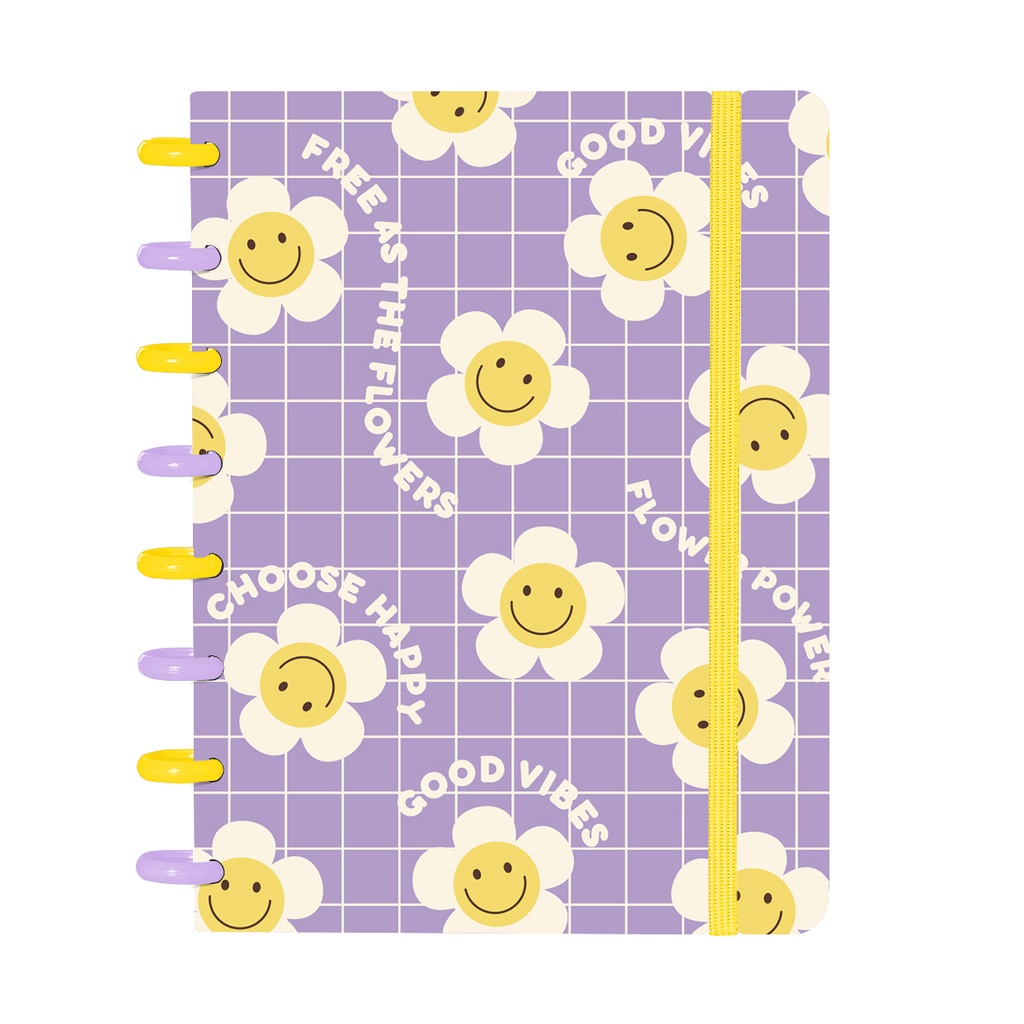 Caderno De Disco Iscool Inteligente Pequeno 80 Folhas Retro Good Vibes Flores Lilás em Oferta na Shopee