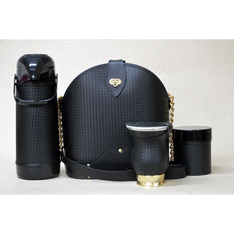 Kit chimarrão super luxo com corrente mate tererê 5 peças, Mateira,Cuia,Térmica Térmolar 1 litro,Pote de erva tapa erva
