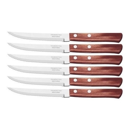 6 Facas Tramontina Com Cabo Madeira Em Aço Inox Premium
