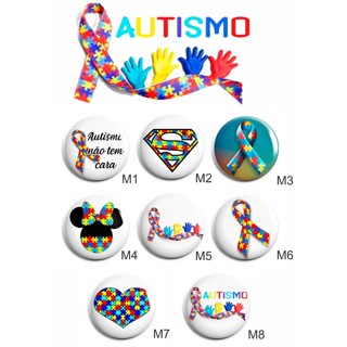 Botton Personalizado Autismo Abril Azul boton Conscientização Autista Quebra Cabeças Laço 4,4cm- Escolha Modelos