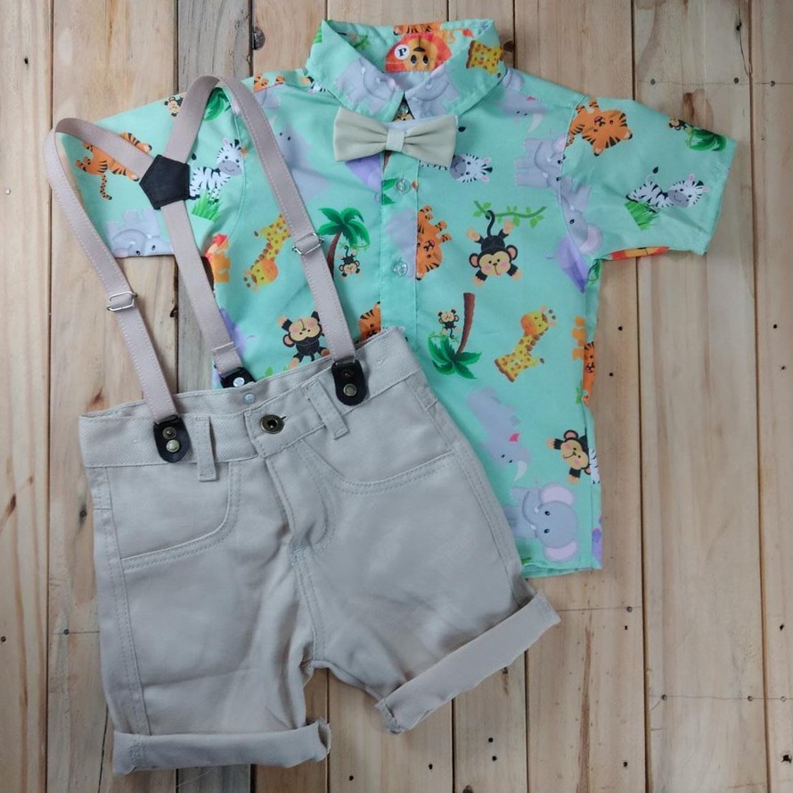 Roupa fantasia temática de suspensórios do Safari. Roupa de menino bebê do safari
