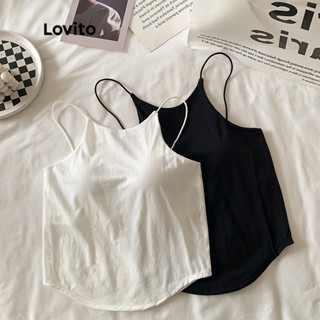Lovito Casual Blusa Feminina Lisa Cropped Sem Mangas com Gola Redonda LNE11154 (Branca/Preta)