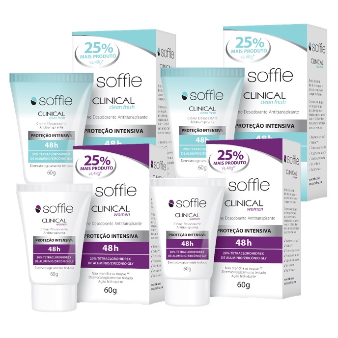 Desodorante Soffie CLINICAL - Kit Com 4 Unidades - Clean Fresh e Women