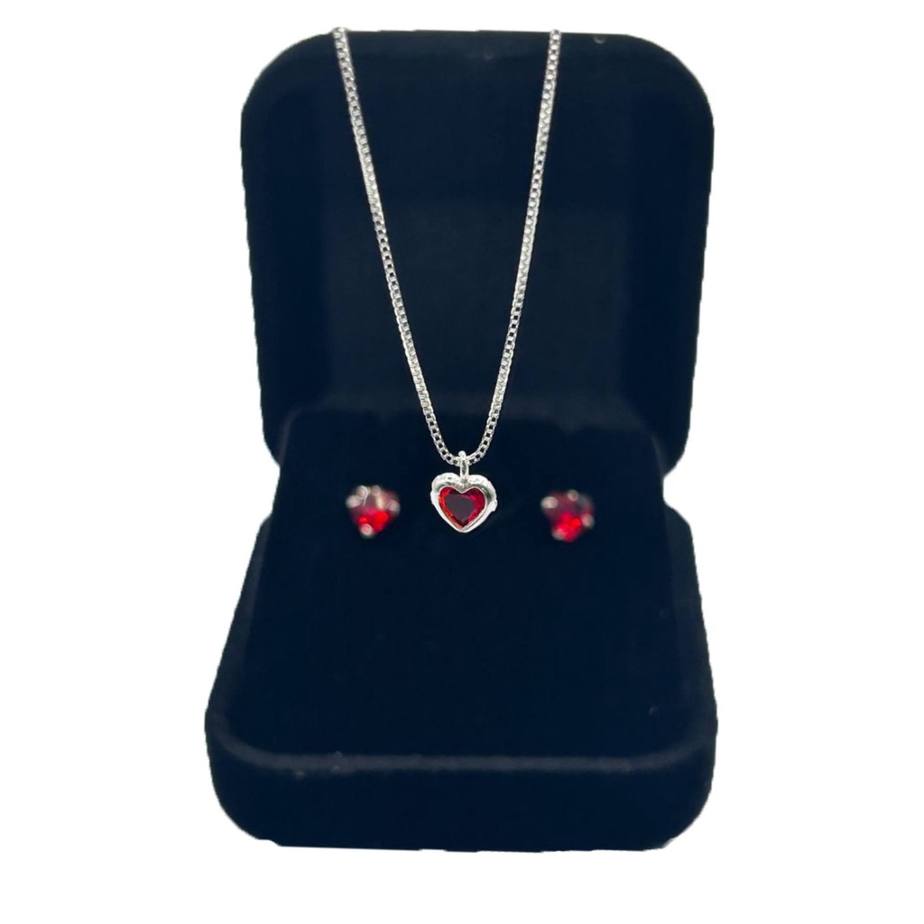 Conjunto Colar + Brincos Coração Vermelho Prata 925 Ponto de Luz 4 mm Veneziana Feminino Presente Namorada em Oferta na Shopee