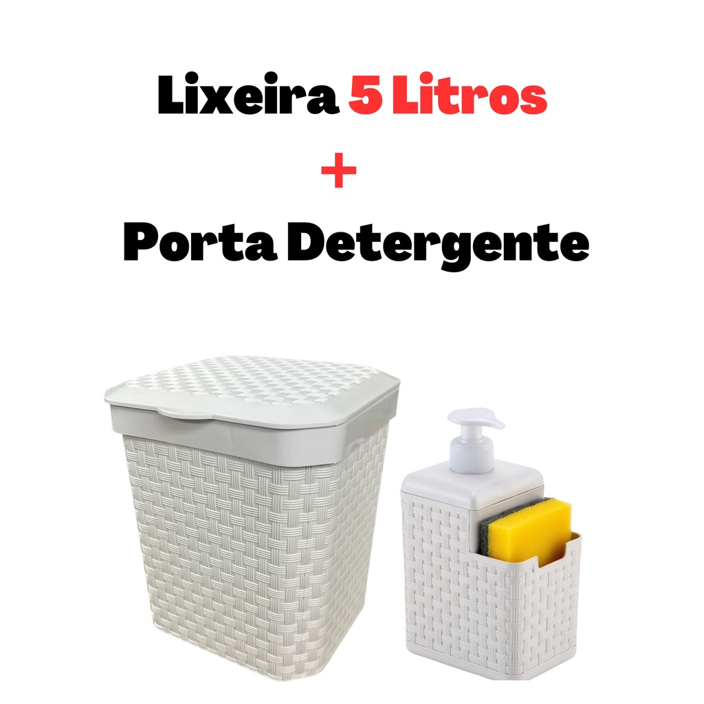 Kit Porta Detergente + Lixeira 5 Litros Rattan BRANCO em Oferta na Shopee
