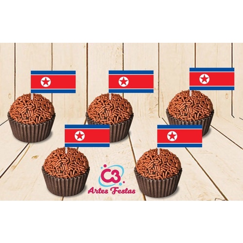 Bandeira Coreia Do Norte 50 Topper Tags Para Doces E Salgado