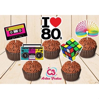 Festa Anos 80 - 50 Topper Tags Para Docinhos Doces