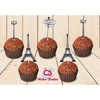 París Retrô Torre Eiffel 50 Topper Tag Para Docinhos Doces em Oferta na Shopee