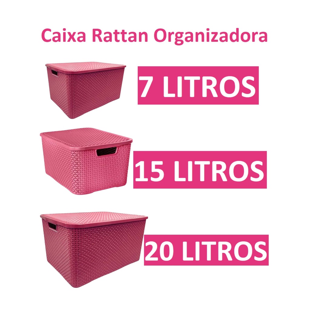 Caixa Organizadora Baby ROSA Chiclete com Tampa Rattan 7 litros / 15 litros / 20 litros em Oferta na Shopee