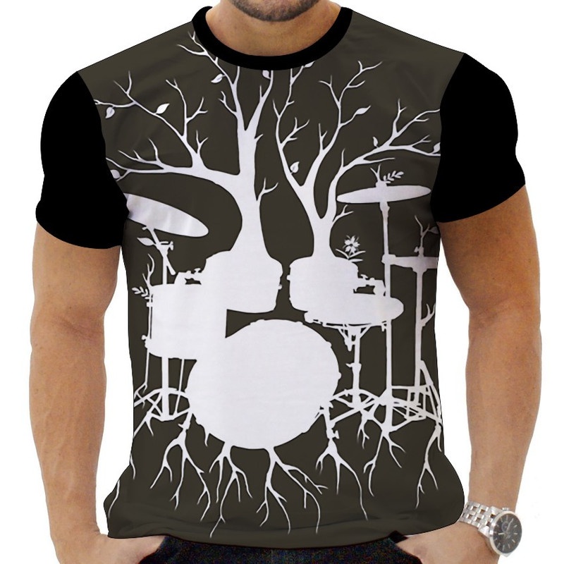 Camiseta Camisa Personalizada Caveira Rock Bateria Metal 4_x000D_