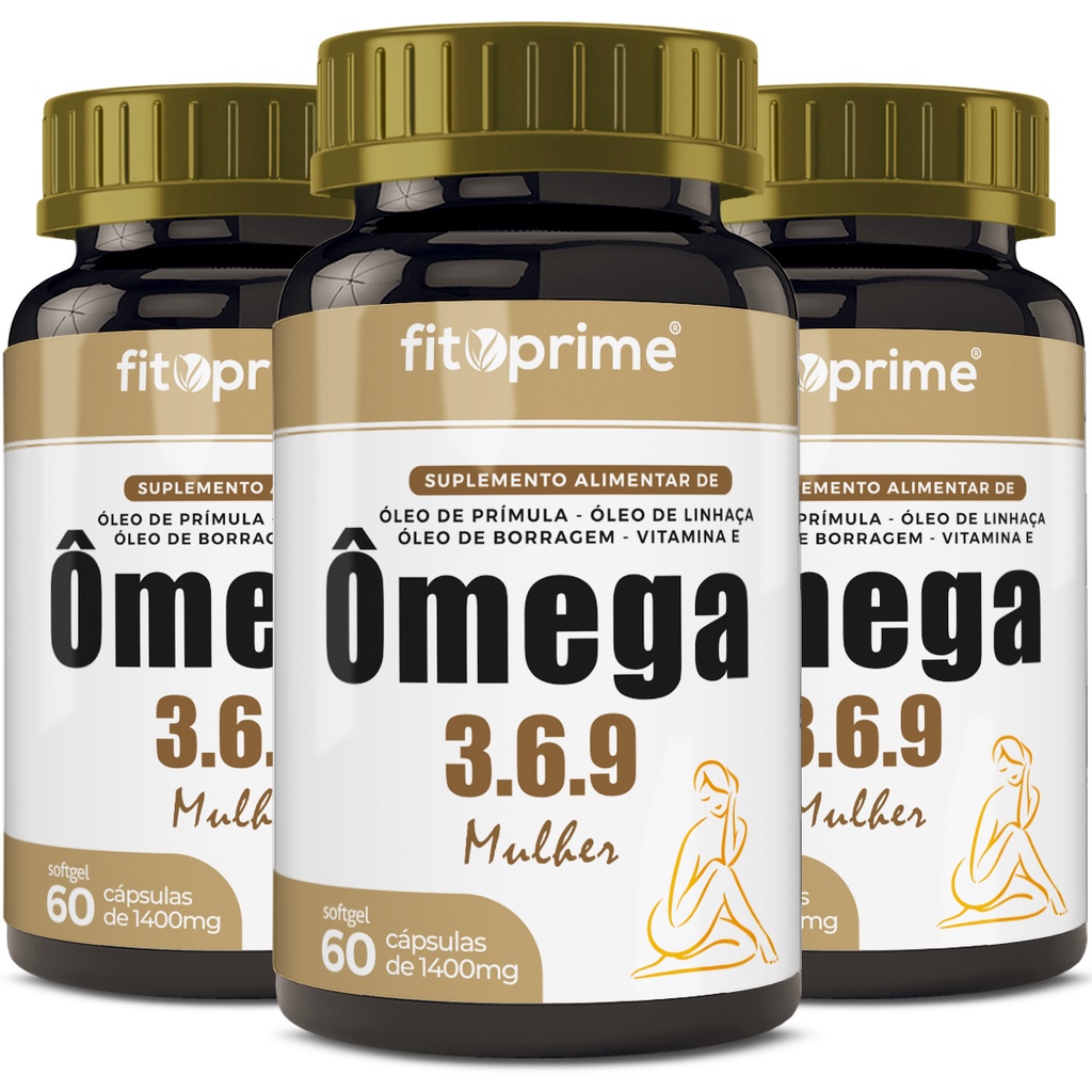 Kit 3x Ômega 3 6 9 Mulher Com Vitamina E 60 Cápsulas Fitoprime