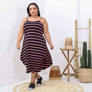 VESTIDO DE ALCINHA LISTRADO MIDI