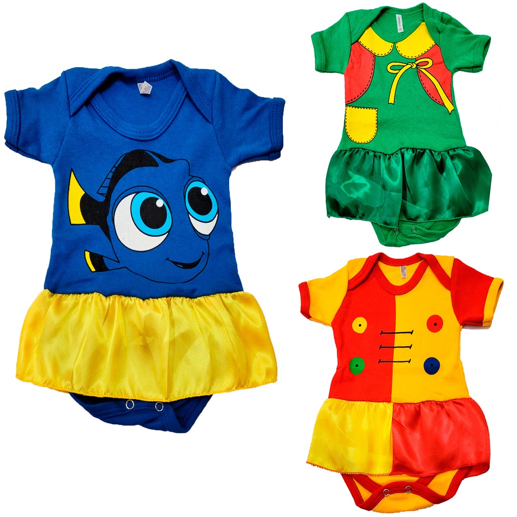 Kit 3 Body Bebe de Verão Personagens Dory Chiquinha Emilia
