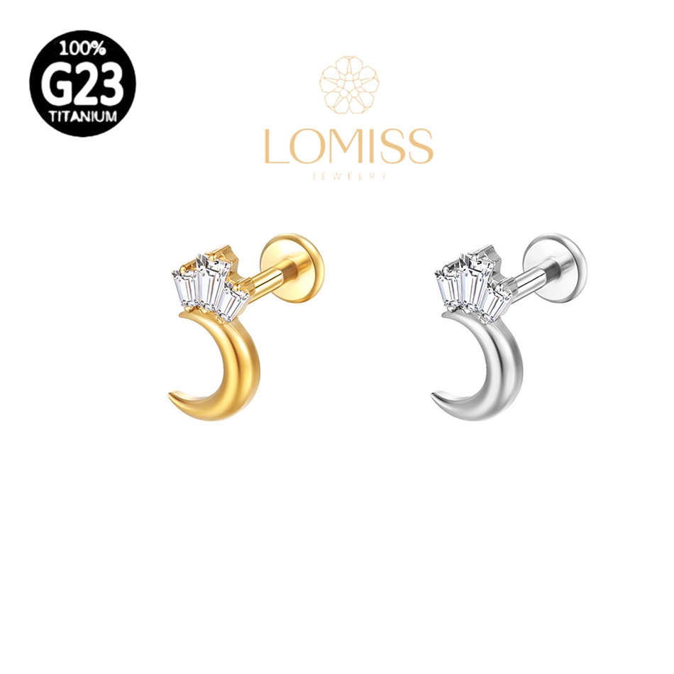 Piercing Labret Titânio Lua Com Zircônia Coroa 1,2x8 - Fashion Accessories