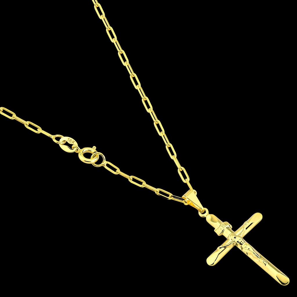 Corrente Masculina com Pingente Cruz 3D Banhados a Ouro 18k Correntinha cartier Cordão com Crucifixo