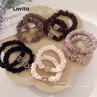 Lovito Laços de Cabelo em Forma de Coração para Mulheres LNA09364 (Caqui/Branco/Preto)