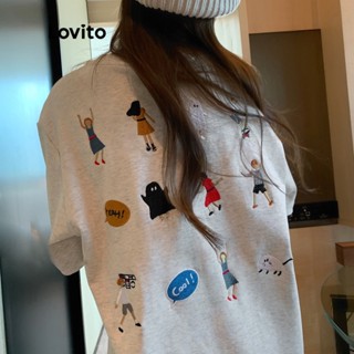 Lovito Camiseta Feminina Casual Com Bordado De Decote Redondo E Manga Curta LNA06194 (Cinza Claro)