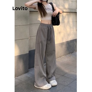 Lovito Calças Femininas Casuais Xadrez Com Cordão E Cintura Alta LNA06111 (Cinza)