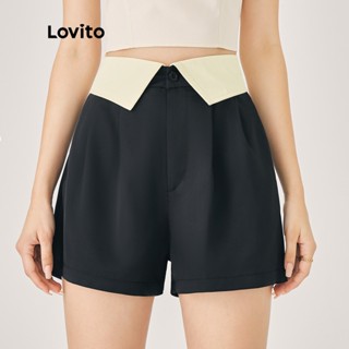 Lovito Shorts De Cintura Alta Casual Com Botão Frontal Liso Para Mulheres L47ED161 (Preto)