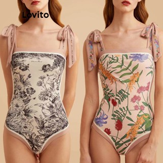 Lovito Maiô Estampa Boho Floral com Amarração nas Alças para Mulheres L48AD020 (Rosa/Verde/Azul)