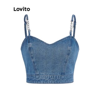 Lovito Top Casual Acolchoado Com Zíper E Corrente De Metal Para Mulheres L45AD064 (Azul Claro)