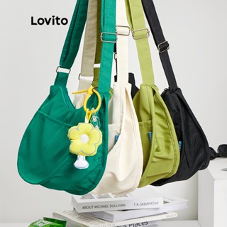 Lovito Casual Bolsa Plana De Alças Ajustáveis Lona Hobo Para Mulheres L46BA004 (Verde Claro/Branco Desbotado/Verde/Preto)